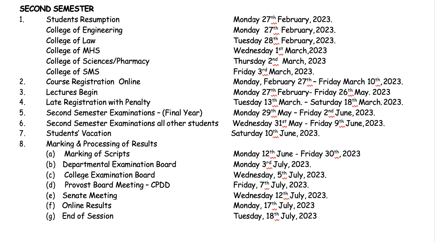 ABUAD Academic Calendar for 2022/2023 [Undergraduate] • NGS